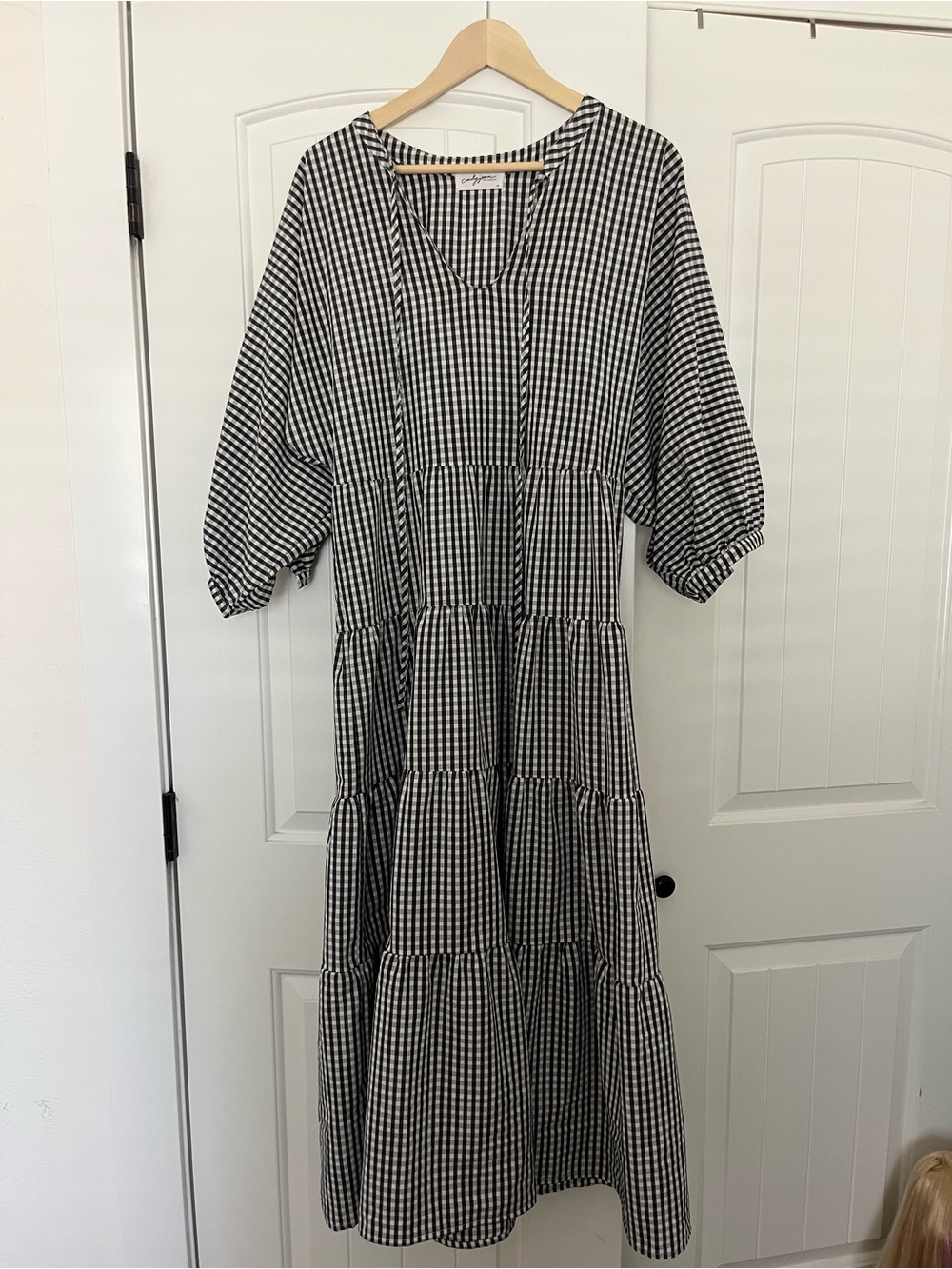 Carly Jean Los Angeles Black & White Gingham Tiered Maxi Dress